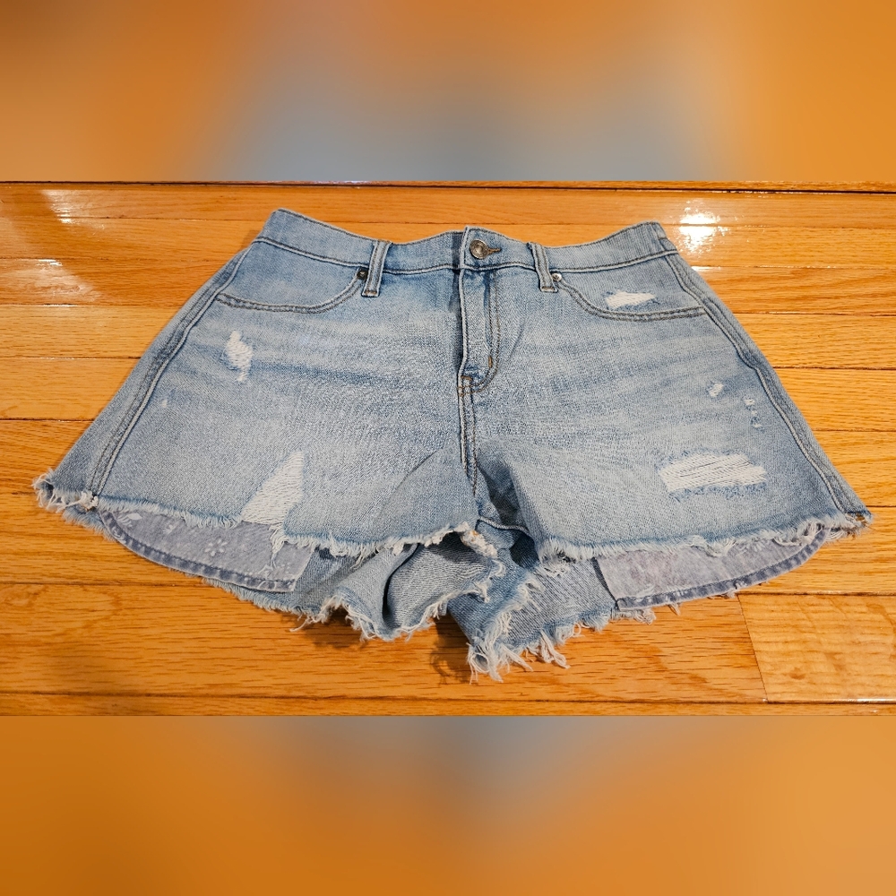 Aerie Blue Jean Shorts with Frayed Hem - Picture 1 of 3
